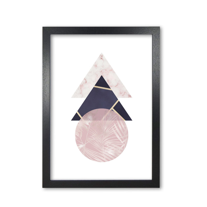 Pink and navy marble abstract triangles and circle modern fine art print