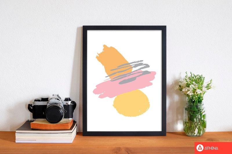 Pink and orange abstract paint shapes modern fine art print