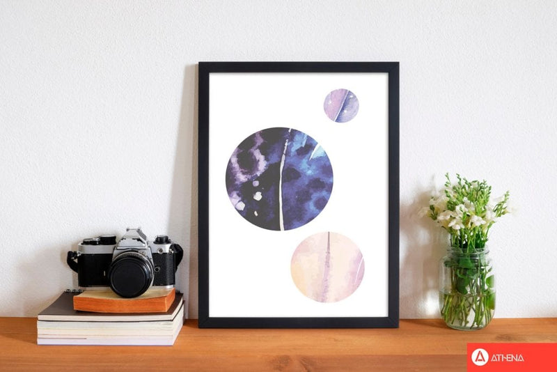 Pink and purple watercolour planets abstract modern fine art print