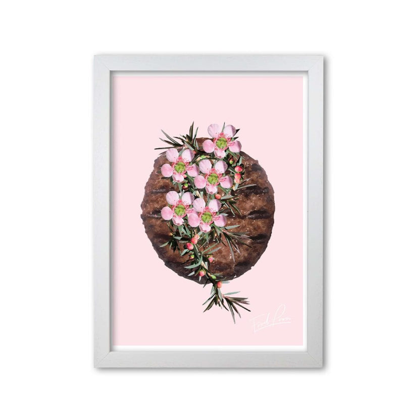 Pink burger floral food porn modern fine art print, framed kitchen wall art