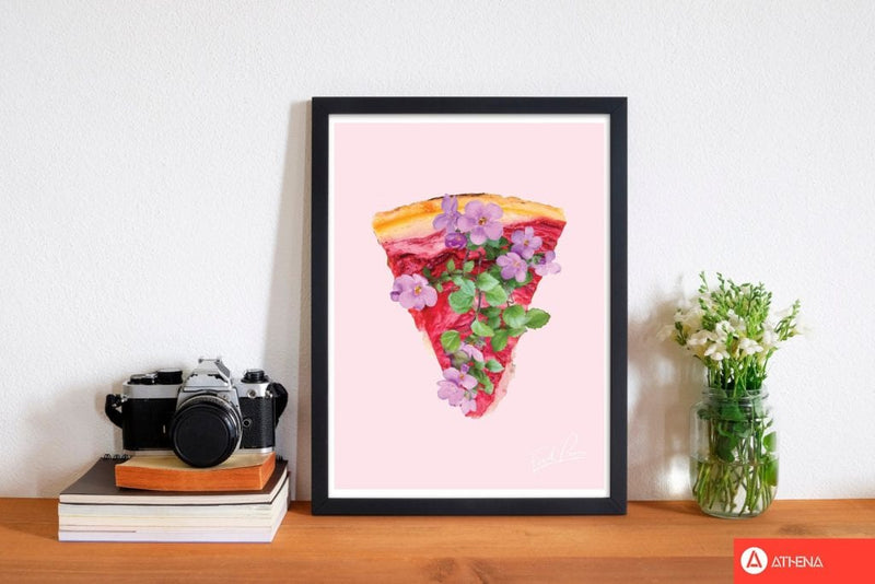 Pink cherry pie floral food porn modern fine art print, framed kitchen wall art
