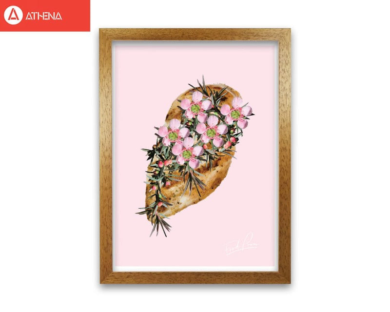 Pink chicken floral food porn modern fine art print, framed kitchen wall art