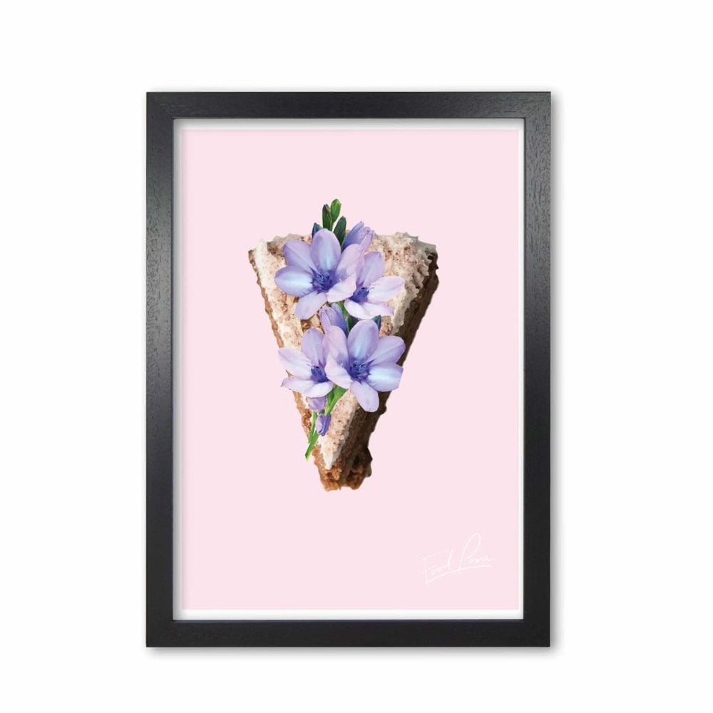 Pink Coffee Cake Floral Food Print, Framed Kitchen Wall Art