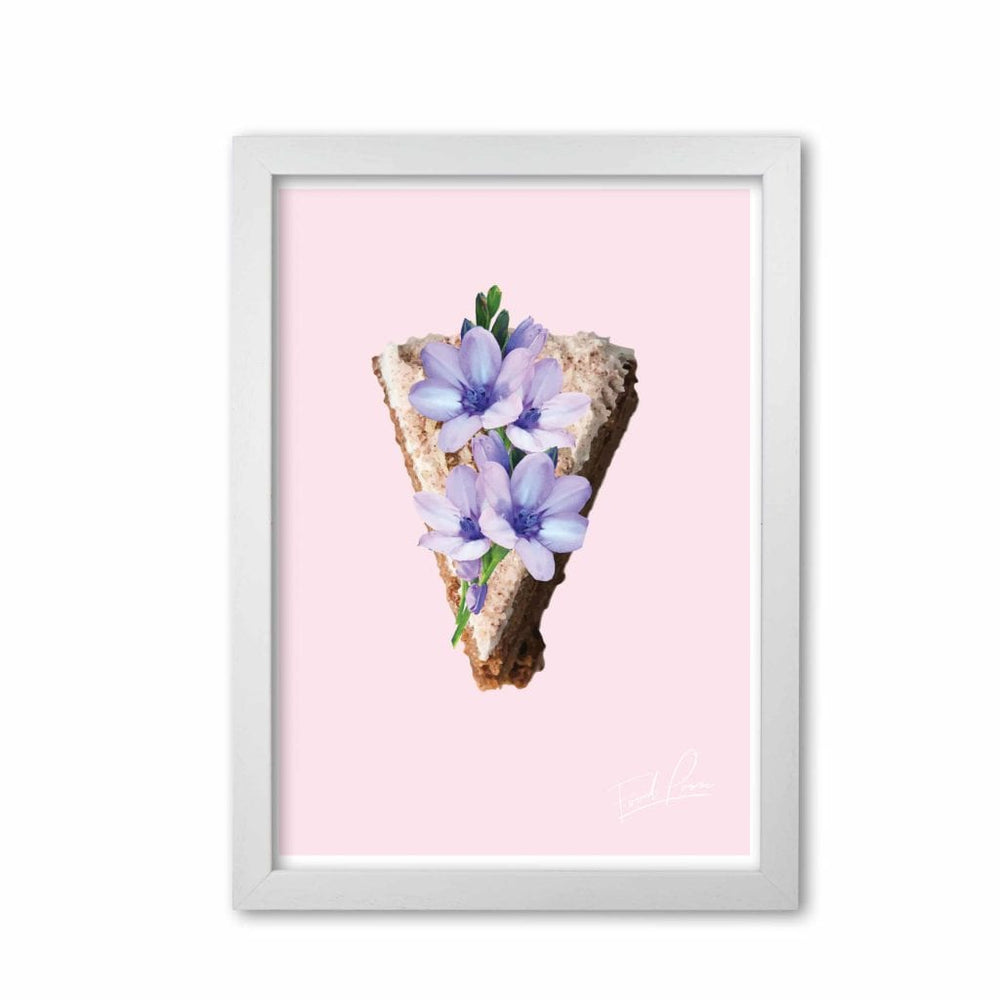 Pink Coffee Cake Floral Food Print, Framed Kitchen Wall Art