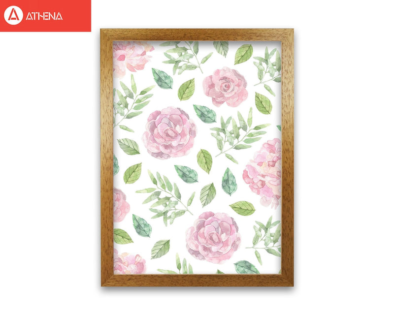 Pink floral repeat pattern modern fine art print, framed botanical &