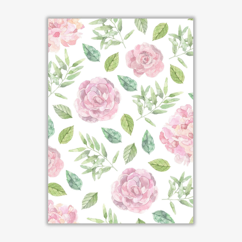 Pink floral repeat pattern modern fine art print, framed botanical &