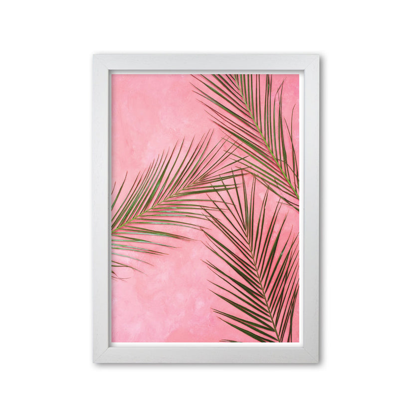 Pink palm leaves modern fine art print, framed botanical &