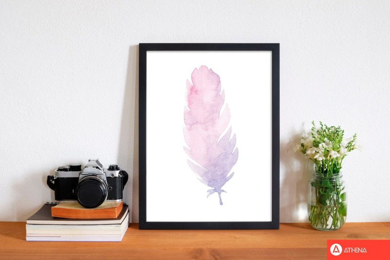 Pink watercolour feather modern fine art print