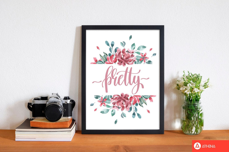 Pretty pink floral modern fine art print, framed typography wall art