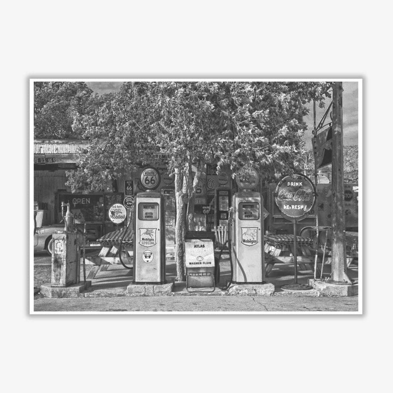 Retro black and white gas pumps modern fine art print