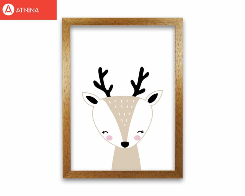 Scandi beige deer modern fine art print, framed childrens nursey wall art poster