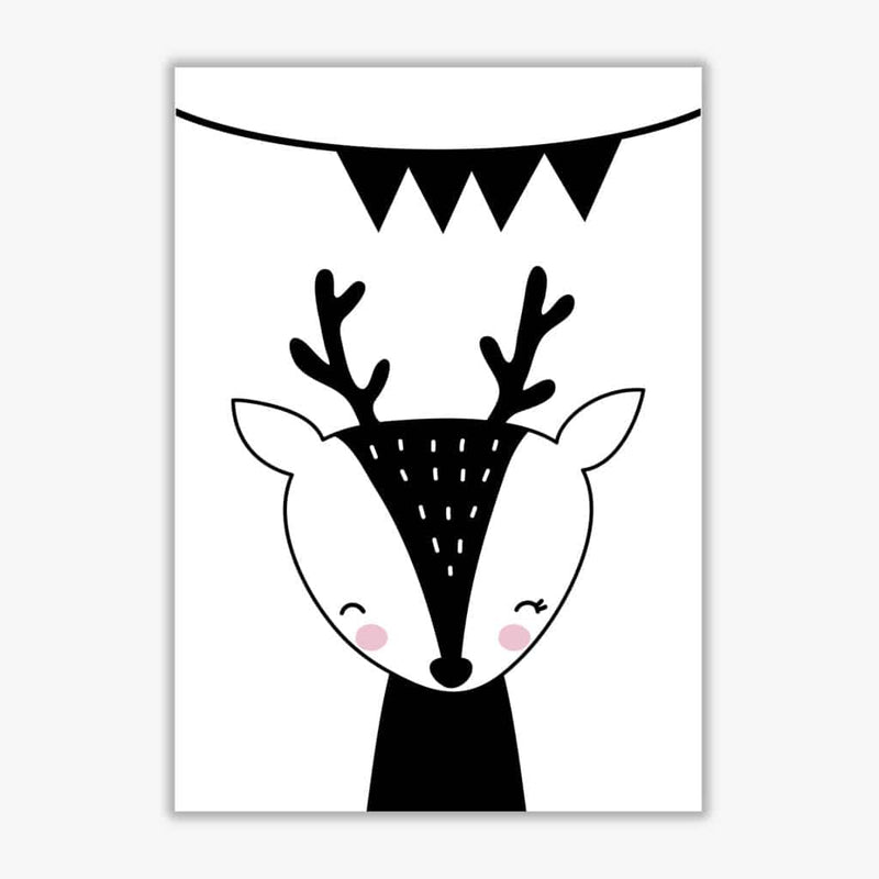 Scandi black deer with banner modern fine art print, framed childrens nursey wall art poster