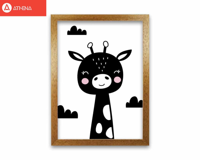 Scandi black giraffe modern fine art print, framed childrens nursey wall art poster