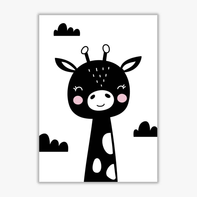 Scandi black giraffe modern fine art print, framed childrens nursey wall art poster