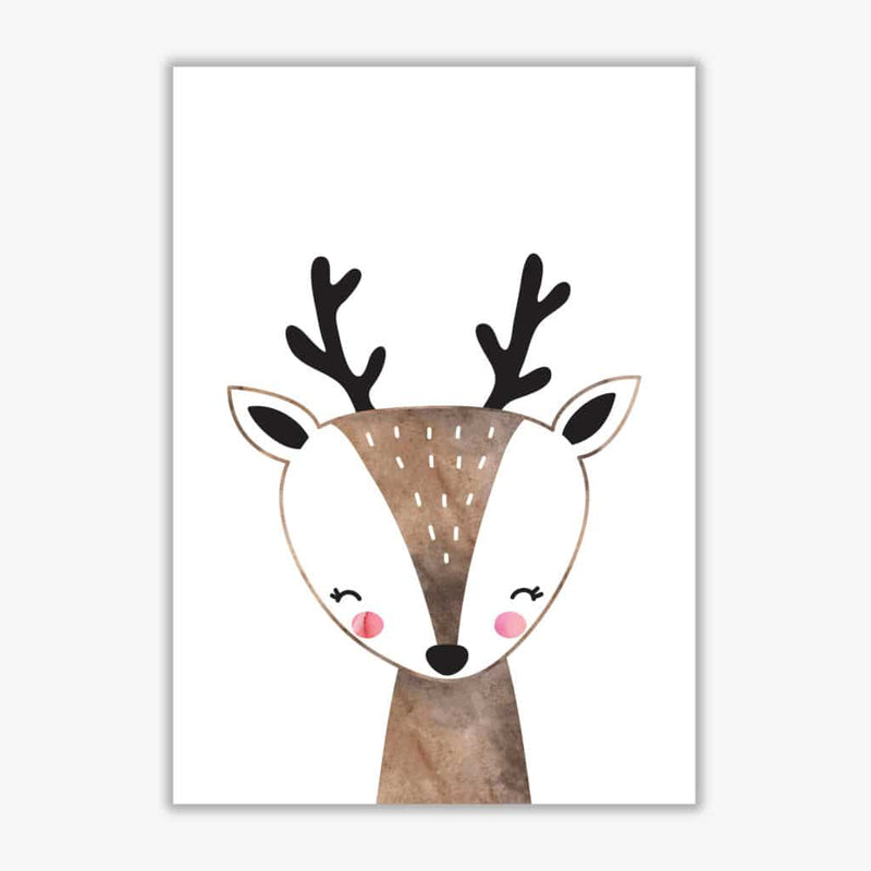 Scandi brown deer watercolour modern fine art print, framed childrens nursey wall art poster