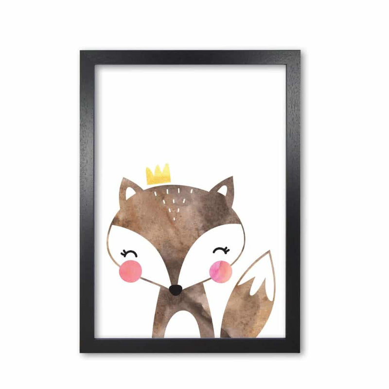 Scandi brown fox watercolour modern fine art print, framed childrens nursey wall art poster