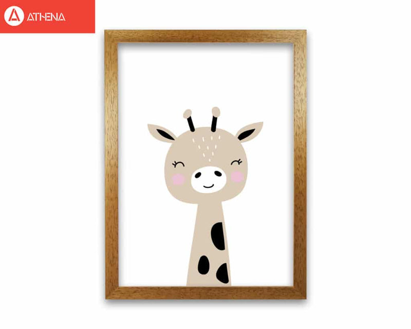 Scandi brown giraffe modern fine art print, framed childrens nursey wall art poster