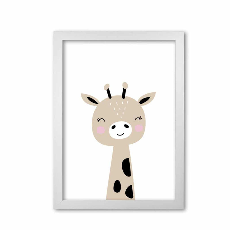 Scandi brown giraffe modern fine art print, framed childrens nursey wall art poster
