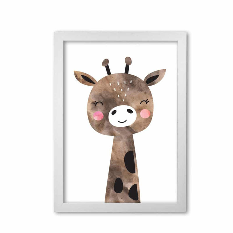 Scandi brown giraffe watercolour modern fine art print, framed childrens nursey wall art poster