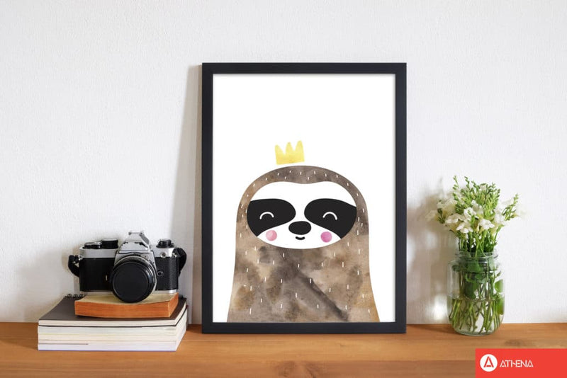 Scandi brown sloth watercolour modern fine art print, framed childrens nursey wall art poster