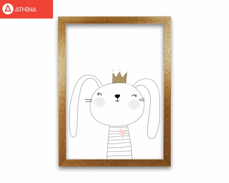 Scandi cute bunny with crown modern fine art print, framed childrens nursey wall art poster