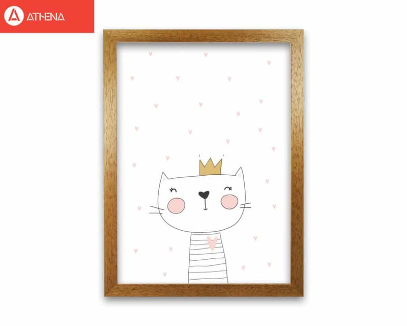 Scandi cute cat with crown and stars modern fine art print, framed childrens nursey wall art poster