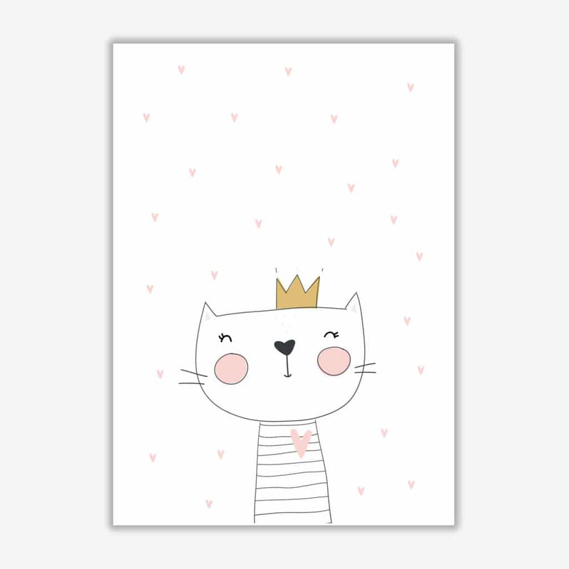 Scandi cute cat with crown and stars modern fine art print, framed childrens nursey wall art poster