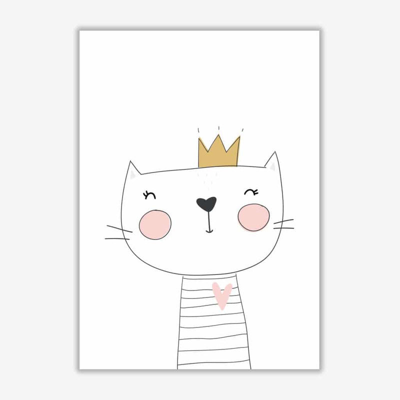 Scandi cute cat with crown modern fine art print, framed childrens nursey wall art poster