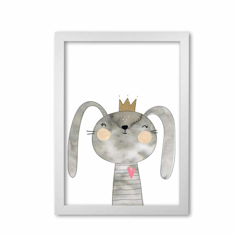 Scandi grey bunny watercolour modern fine art print, framed childrens nursey wall art poster