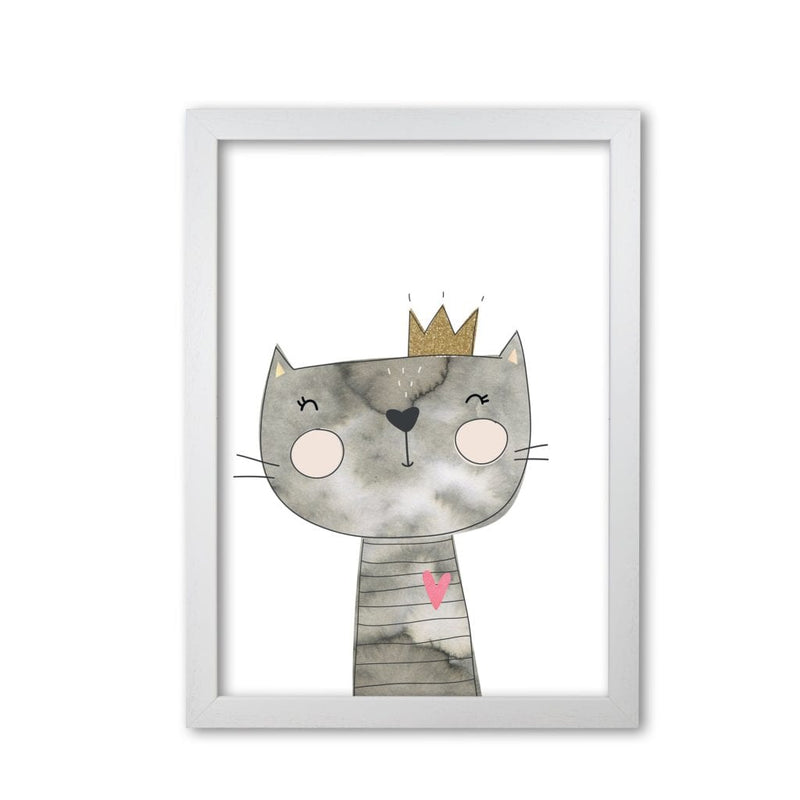 Scandi grey cat watercolour modern fine art print, framed childrens nursey wall art poster