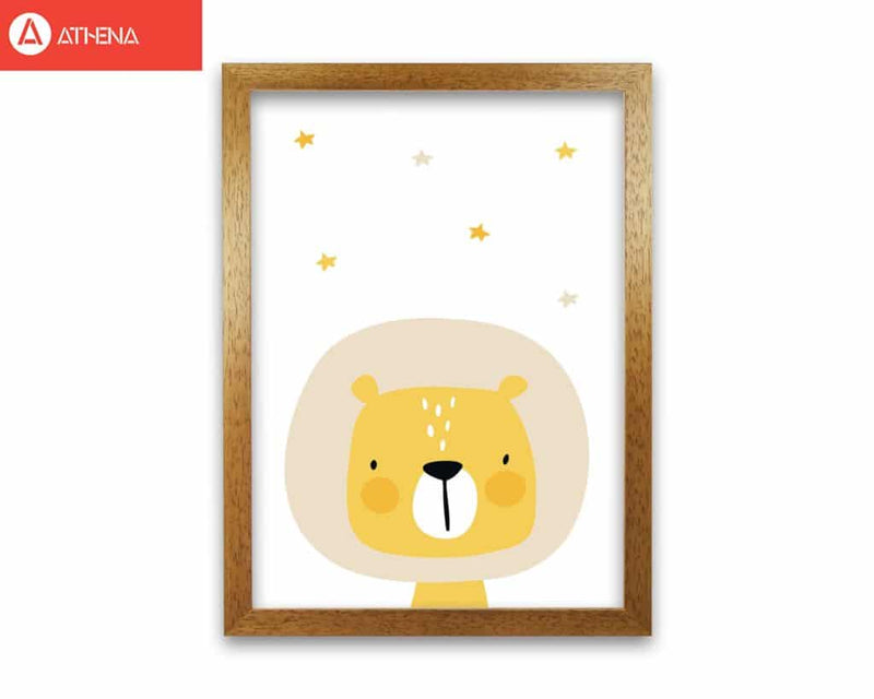 Scandi lion and stars modern fine art print, framed childrens nursey wall art poster
