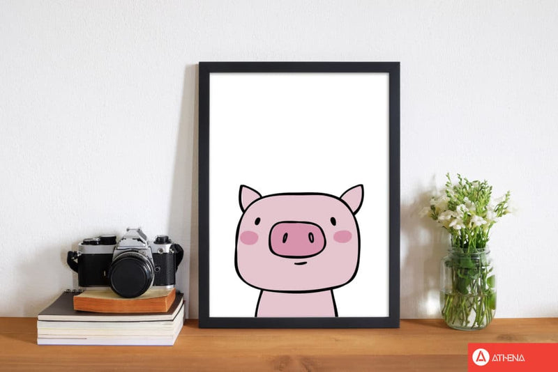 Scandi pink pig modern fine art print, framed childrens nursey wall art poster