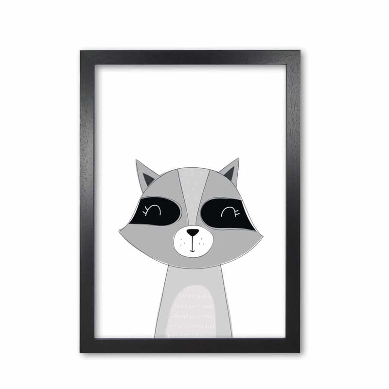 Scandi raccoon modern fine art print, framed childrens nursey wall art poster