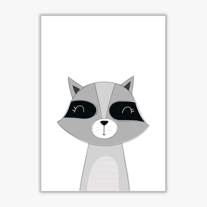 Scandi raccoon modern fine art print, framed childrens nursey wall art poster