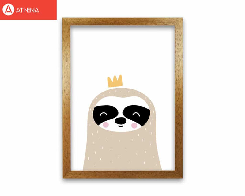 Scandi sloth with crown modern fine art print, framed childrens nursey wall art poster