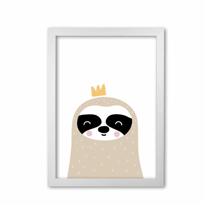 Scandi sloth with crown modern fine art print, framed childrens nursey wall art poster