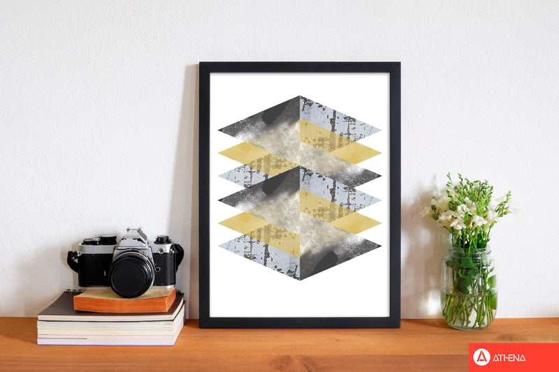 Scuff, yellow and grey abstract triangles modern fine art print