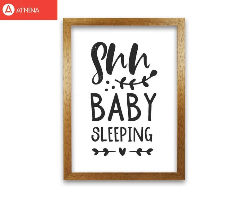 Shh baby sleeping black modern fine art print, framed childrens nursey wall art poster