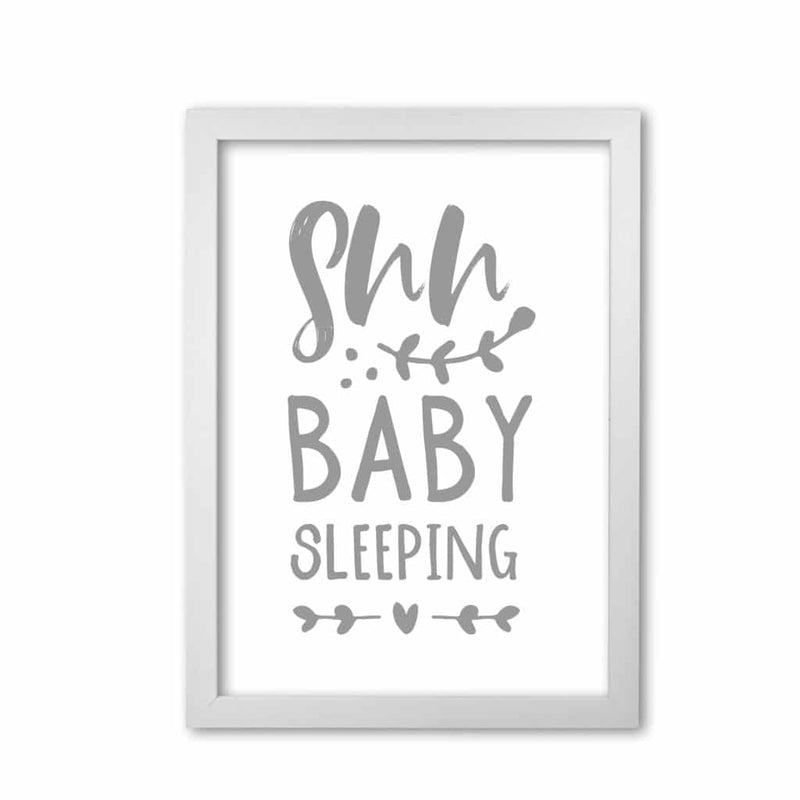 Shh baby sleeping grey modern fine art print, framed childrens nursey wall art poster