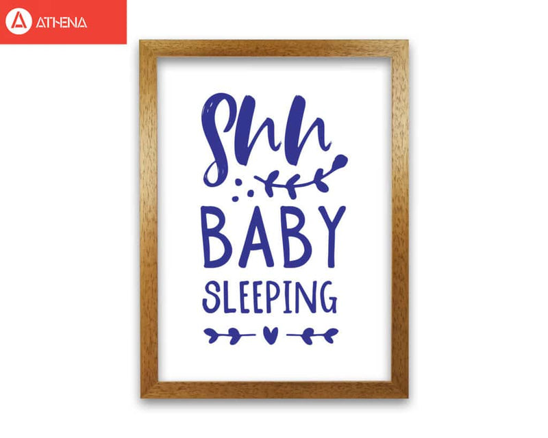 Shh baby sleeping navy modern fine art print, framed childrens nursey wall art poster