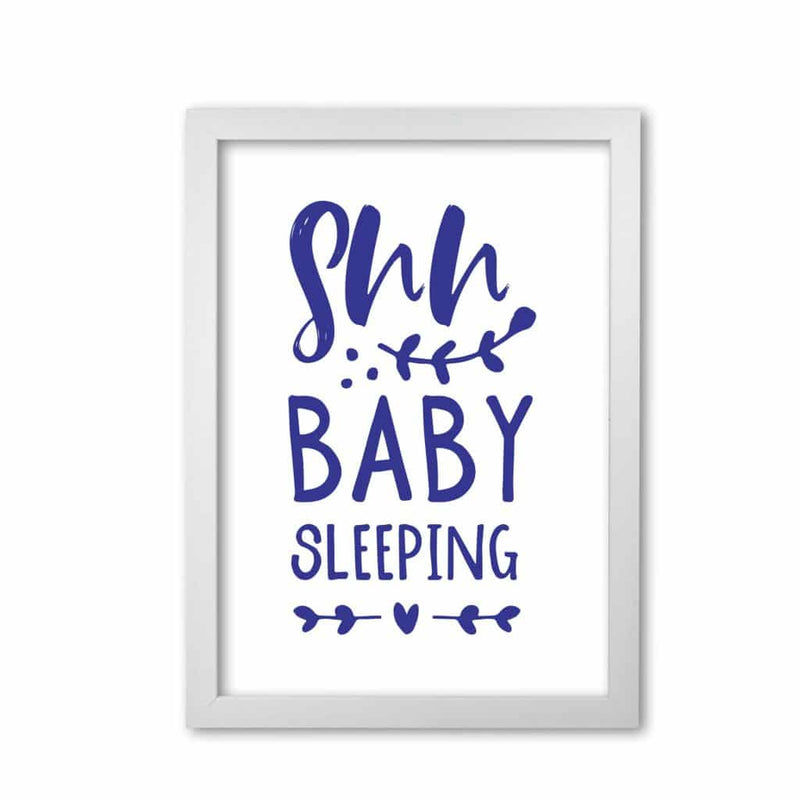Shh baby sleeping navy modern fine art print, framed childrens nursey wall art poster