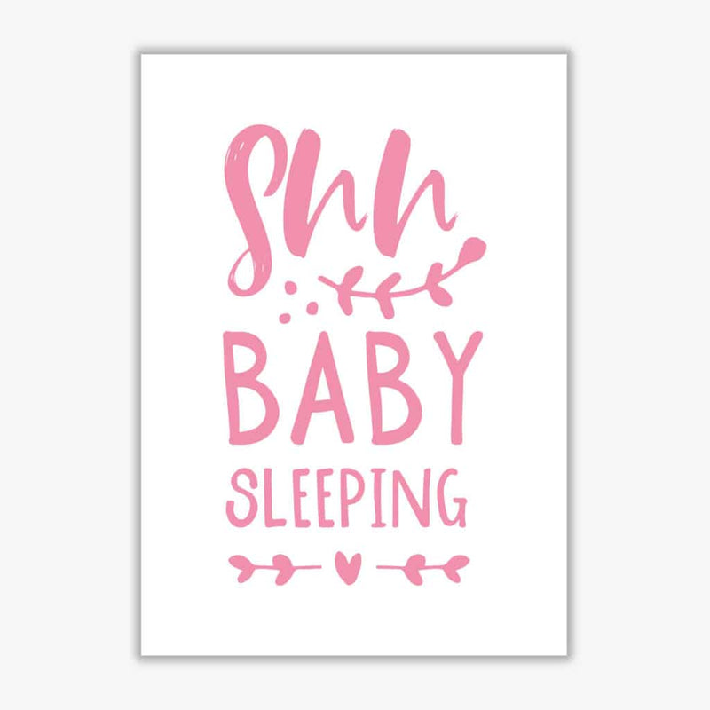 Shh baby sleeping pink modern fine art print, framed childrens nursey wall art poster