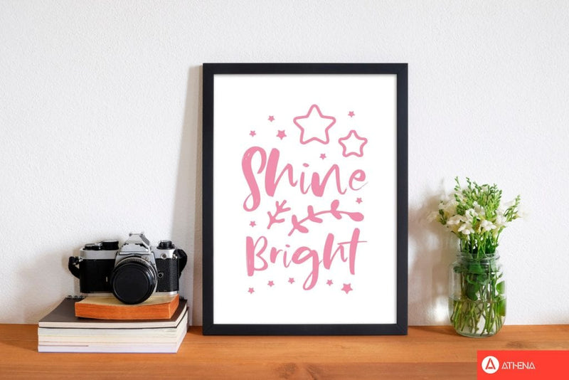 Shine bright pink modern fine art print, framed childrens nursey wall art poster