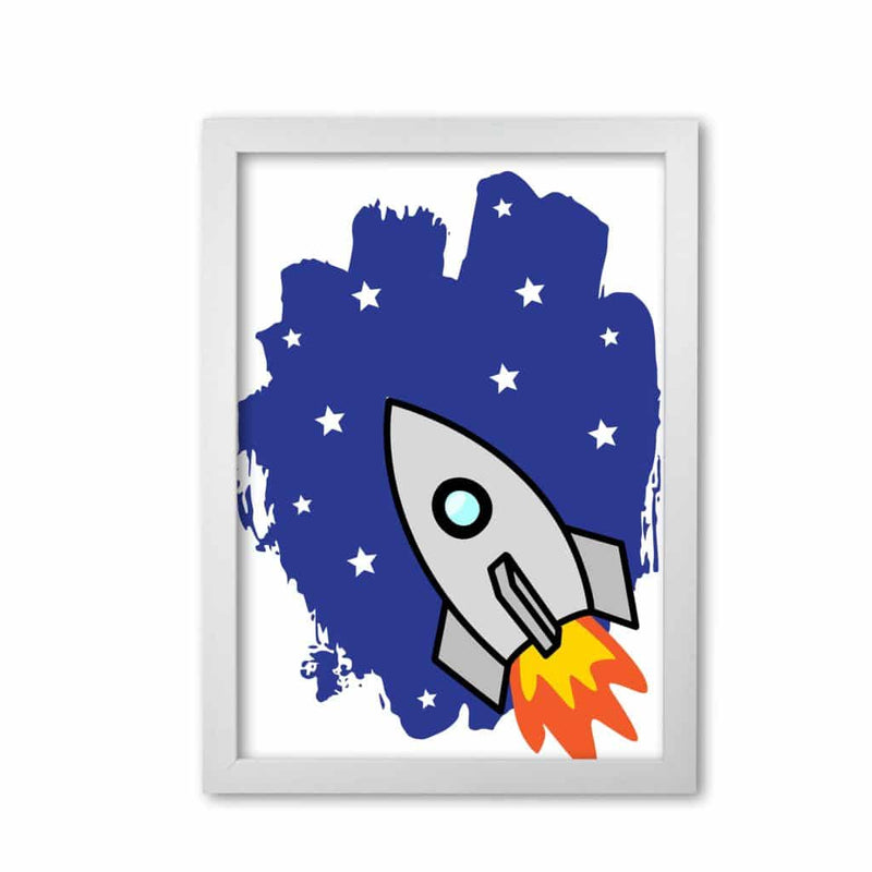 Space rocket modern fine art print, framed childrens nursey wall art poster