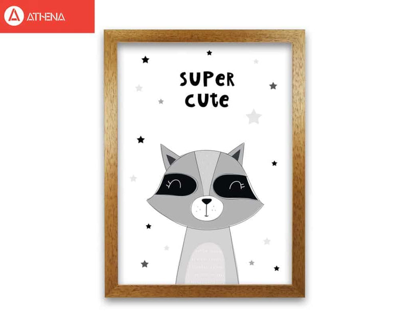 Super cute raccoon modern fine art print, framed childrens nursey wall art poster