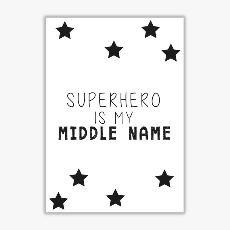Superhero is my middle name modern fine art print, framed childrens nursey wall art poster