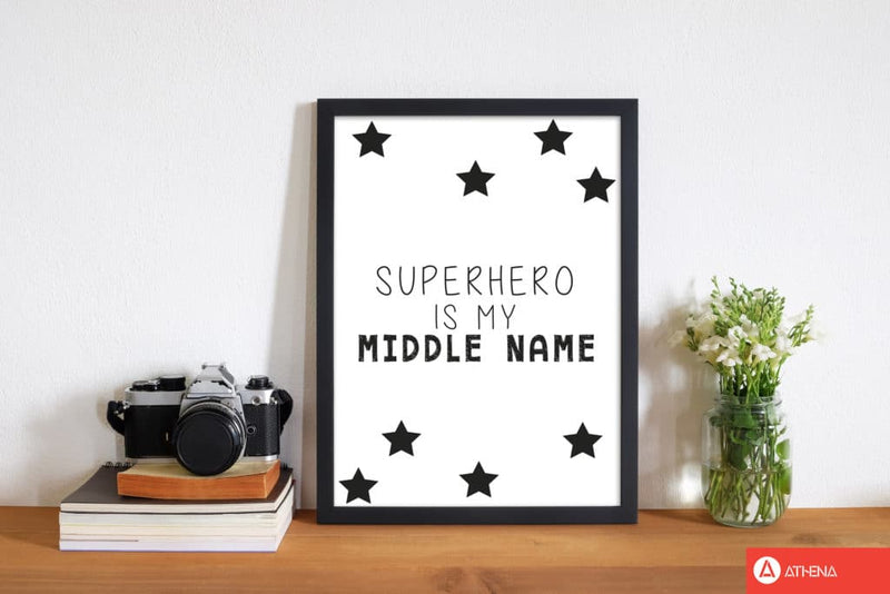 Superhero is my middle name modern fine art print, framed childrens nursey wall art poster