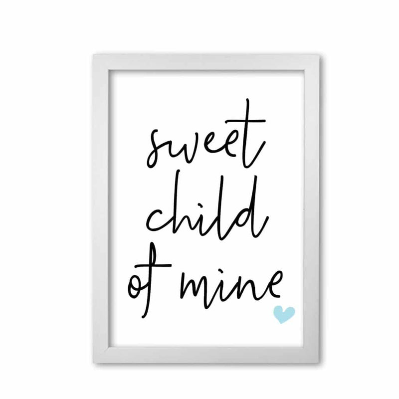 Sweet child of mine blue modern fine art print, framed childrens nursey wall art poster