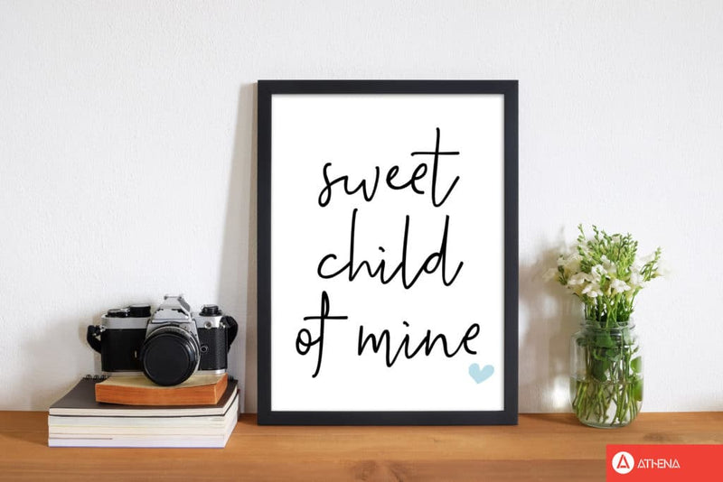 Sweet child of mine blue modern fine art print, framed childrens nursey wall art poster