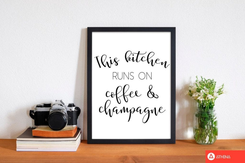 This kitchen runs on coffee and champagne modern fine art print, framed kitchen wall art